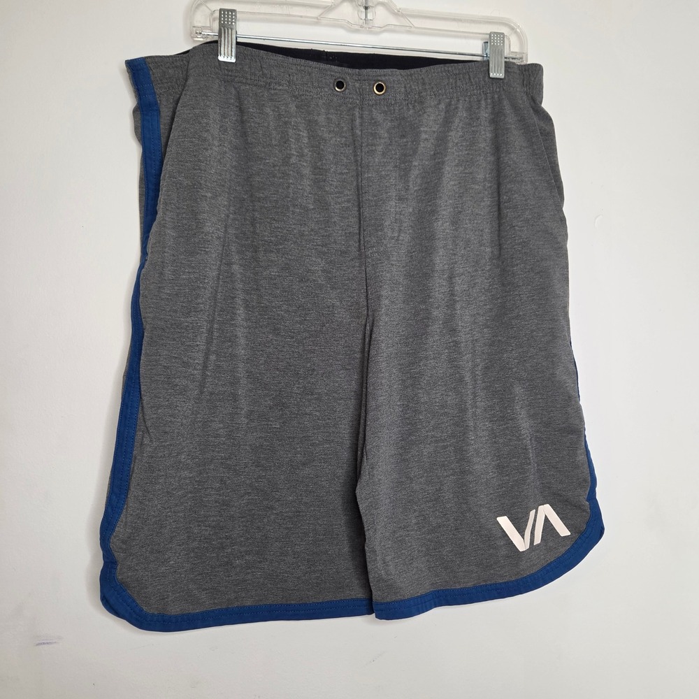 RVCA VA Sport Mens Large Gray Blue Stripe Athletic Gym Training Shorts L